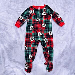 Disney Mickey Mouse Christmas Fleece Pajamas Footie Union Suit Red Toddler 2T